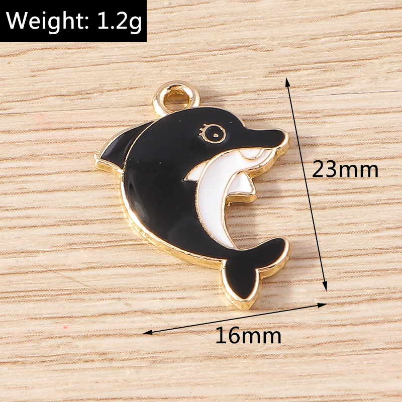 10 Stück niedliche Emaille-Anhänger mit Motiven von Meerestieren wie Pinguinen, Delfinen und Muscheln, zum Basteln von Schmuck, Ohrringen, Halsketten und für DIY-Bastelarbeiten. – Detail 6