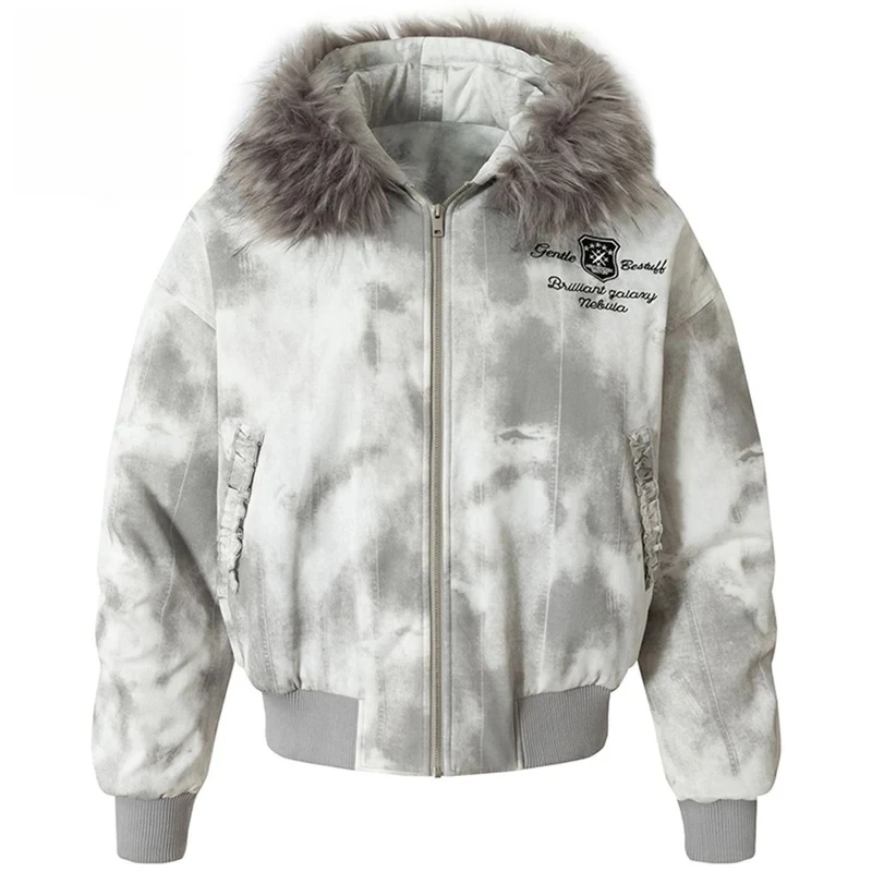 【Mirrordust】سترات شتوية للرجال بياقة من الفرو معاطف سترات دافئة سميكة عتيقة كبيرة الحجم هاراجوكو هيب هوب مبطنة ملابس خارجية