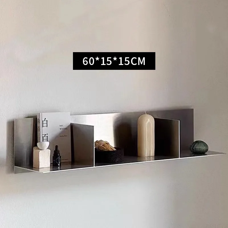 Stainless Steel Wall Mounted Shelf Minimalist Floating Wall Shelves Modern Metal Display Rack Bookcase for Living Room Bedroom H