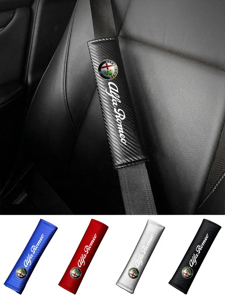 2Pcs Car Seat Belt Cover Shoulder Pad Auto Accessories For Alfa Romeo Giulia Stelvio Giulietta 156 159 147 Mito Tonale Brera Dis