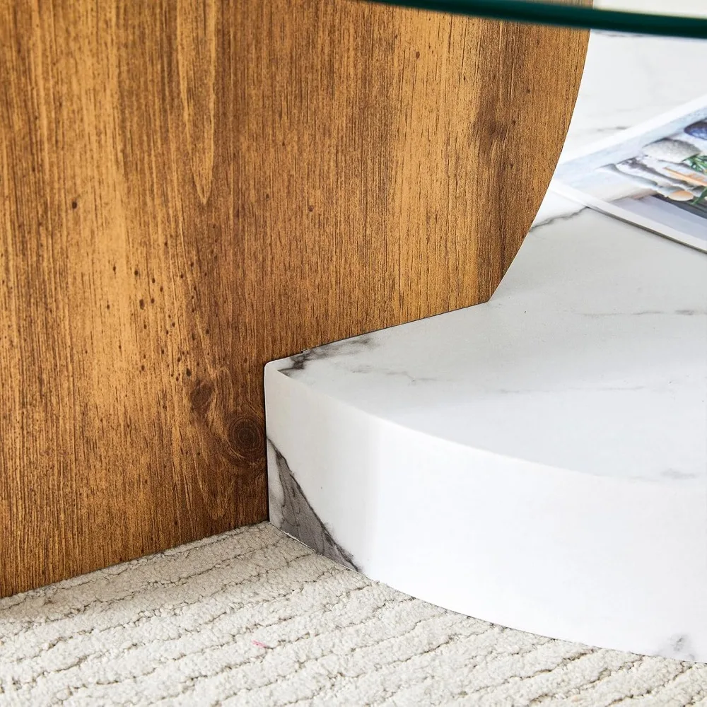 Round 3-Tier Glass Coffee Table with Modern Storage - Tempered Clear Glass Top and Wooden Base for Contemporary Living