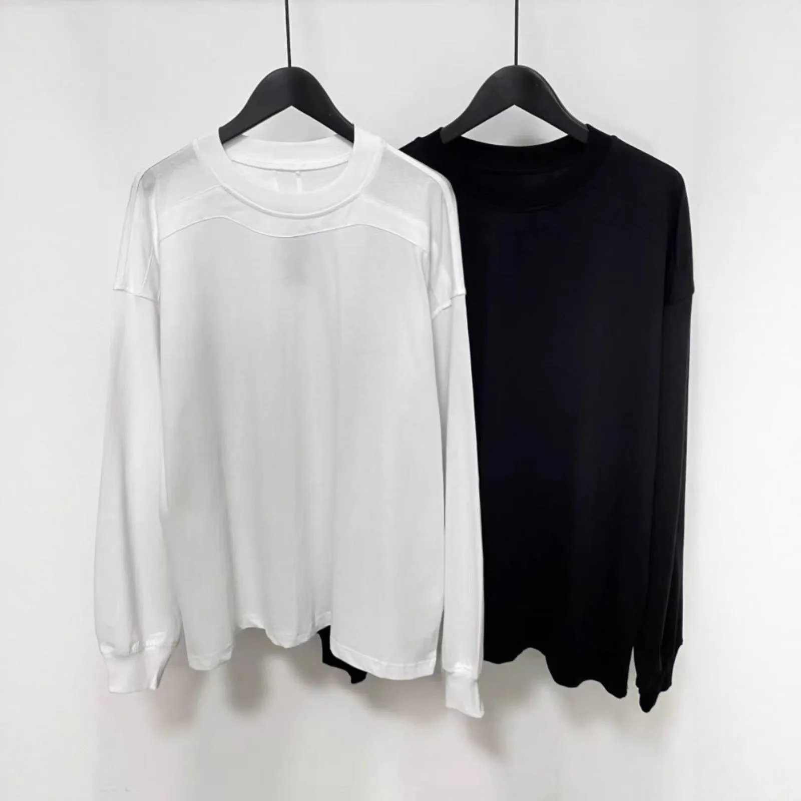 

RO Style Deconstructed Rick Patchwork Solid-Color Loose-Fit Casual Minimalist Versatile Long-Sleeve Layering T-Shirt