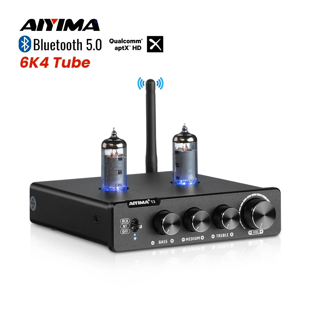 

AIYIMA Audio T2 HiFi Bluetooth Preamplifier 6K4 Vacuum Tube Amplifier Buffer Treble Bass Adjustment RCA Preamp For Amplifiers