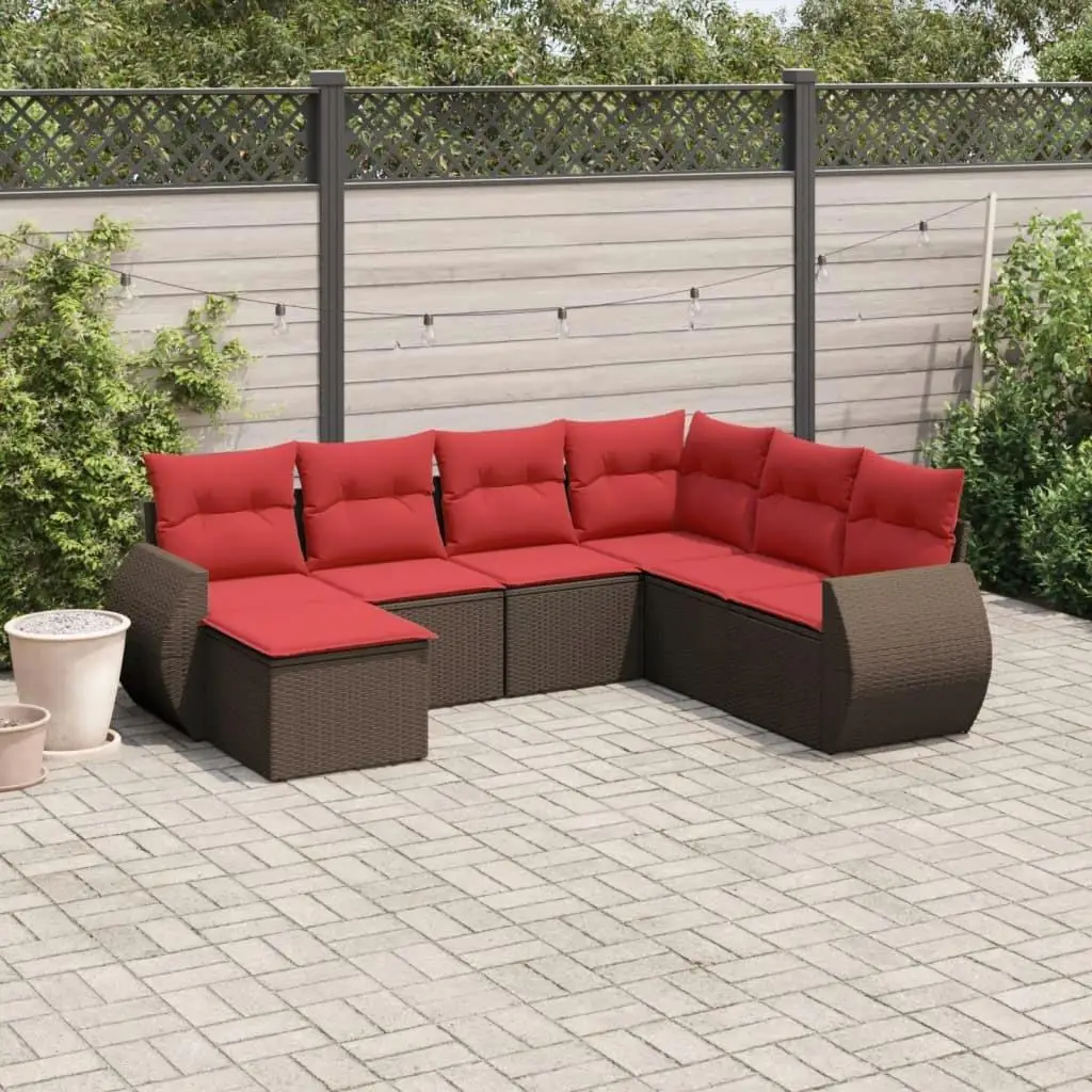 

7 Piece Outdoor Sofa Set with Cushions Brown Rattan Furniture Garden Patio Furniture