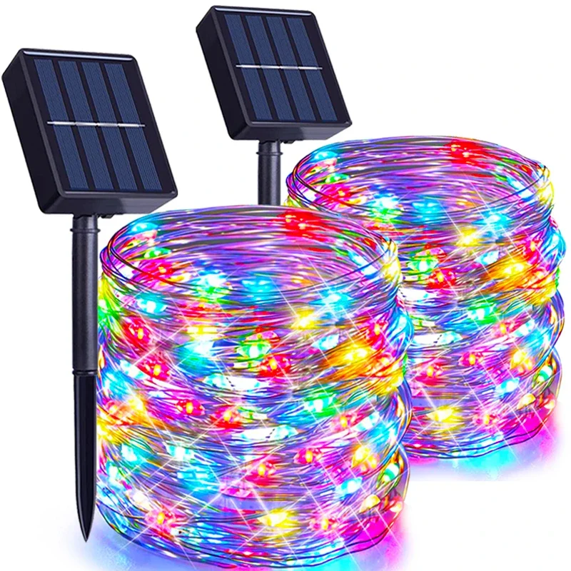 8 Modes Outdoor LED Copper Wire Lights Xmas Lights 7M/12M/22M/32M Solar Fairy Lights Garden Decoration Garden Light Room Decor