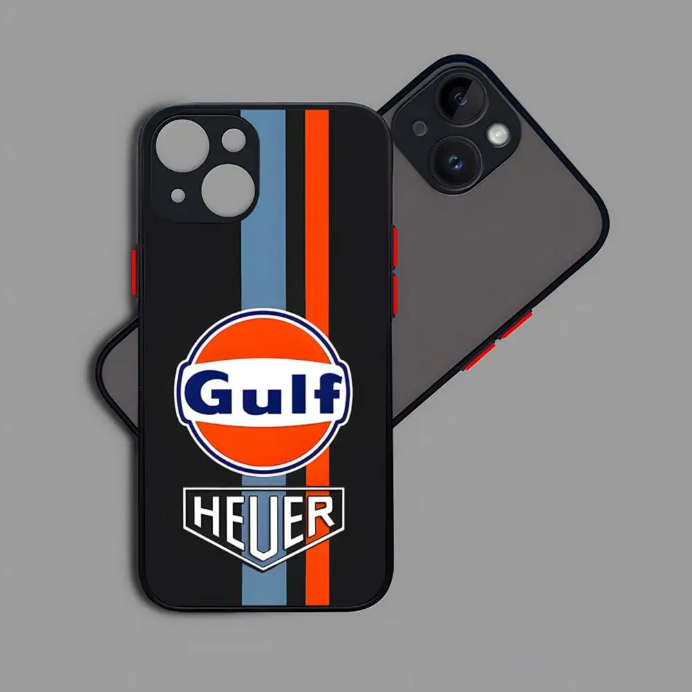 Gulf Racing Car Phone Case Matte Transparent For 16 15 IPhone 12 11 13 Pro Max X XR XS 8 SE Mini Plus Luxury Silicone Back Cover