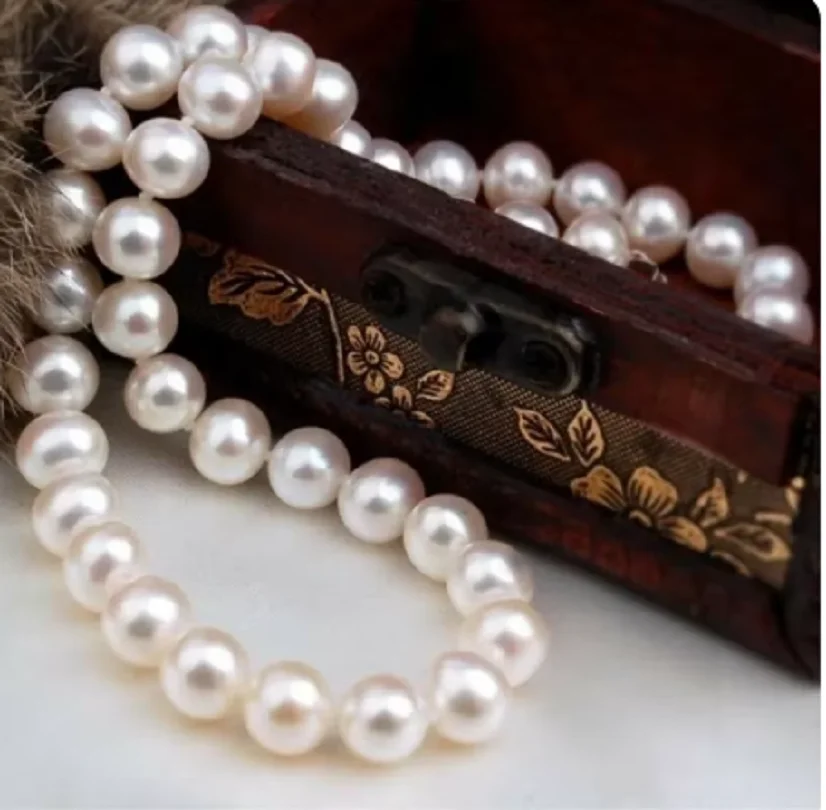 Australian Nanhai white pearl necklace, AAA, natural, authentic, 8-9mm,20 inches, 925s.