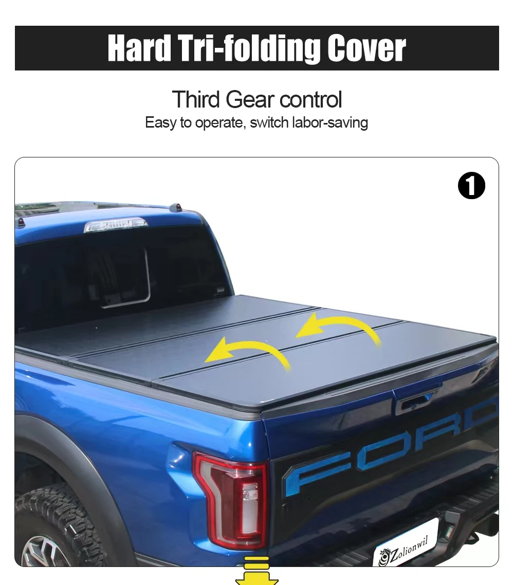 Truck Bed Cover Tri-fold Design Aluminum Alloy Tonneau Cover for Ford F150 F250 Cargo Pickup