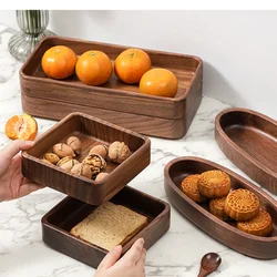 Black Walnut Tray Storage Rectangular Tea Fruit Wooden Board Solid Wood Coffee Cake Wooden Tray Kitchen Storage Organization