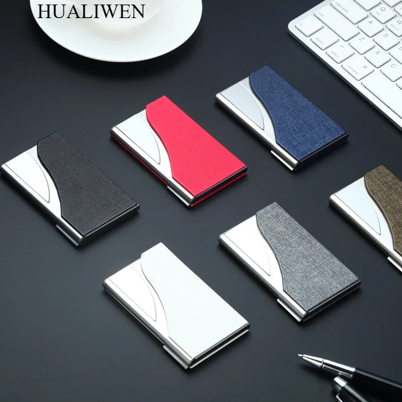 Moon Cover Fashionable Business Card Holder, Metal Leather Stainless Steel Business Card Box