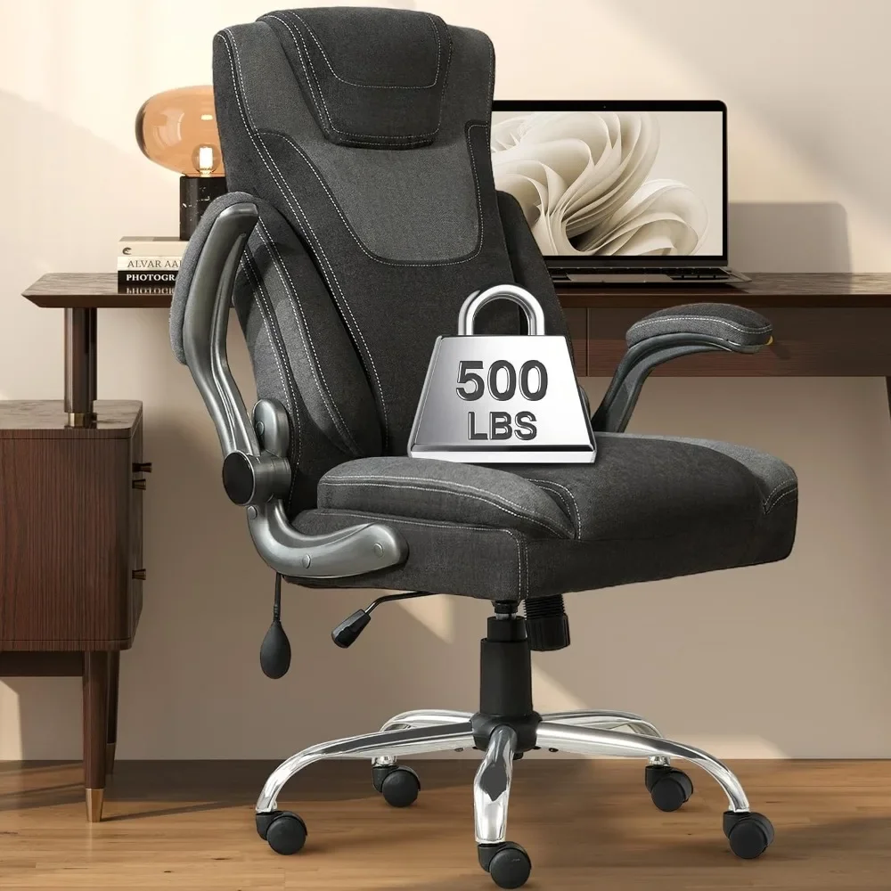 

Big and Tall Fabric Office Chair 500LBS with Adjustable Lumbar Support, Extra Wide Seat for Heavy Duty Executive Desk Chair,