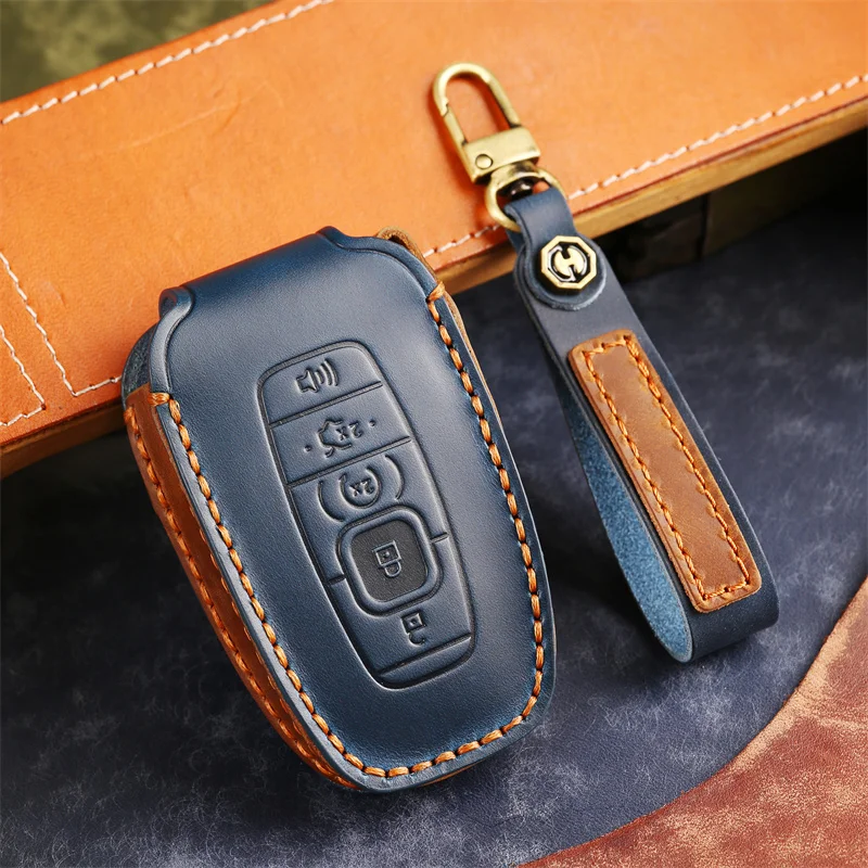 Leather Car Key Case Cover for Ford Escape Expedition Explorer F-150 F-250 F-350 F-450 F-550 Maverick Mustang Lincoln Aviator