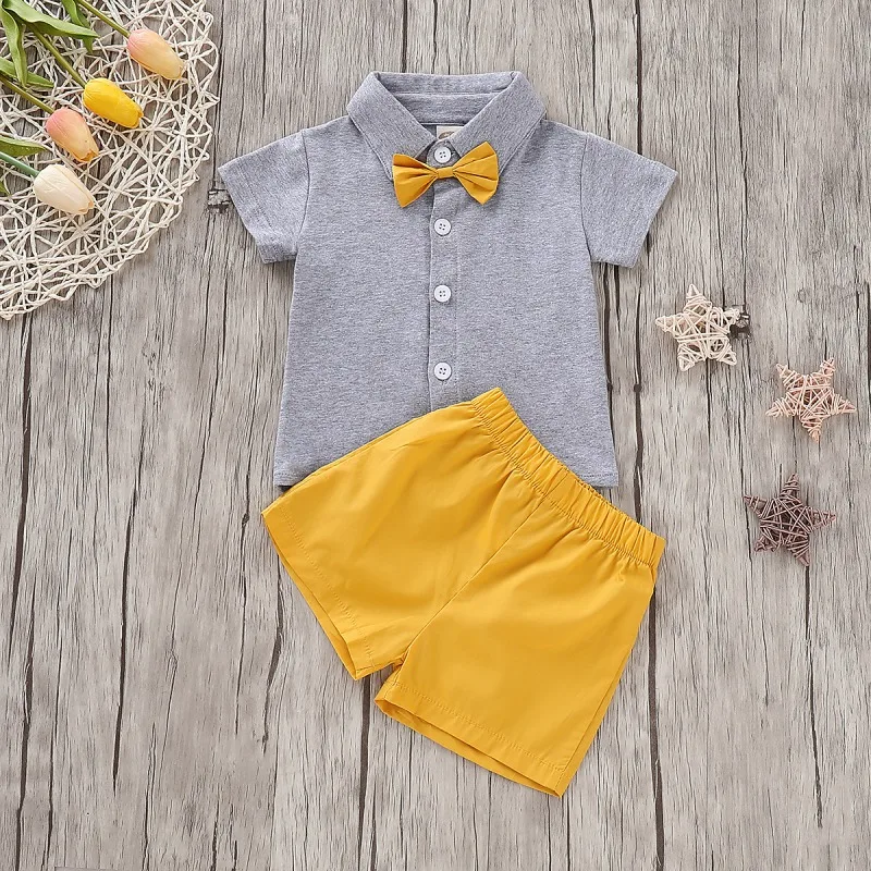 

Newborn Girls Clothes Summer Baby Casual Bowknot Short Sleeve T-shirt+Shorts Sports 2Pcs Sets Solid Colors Toddler Clothing 0-2Y