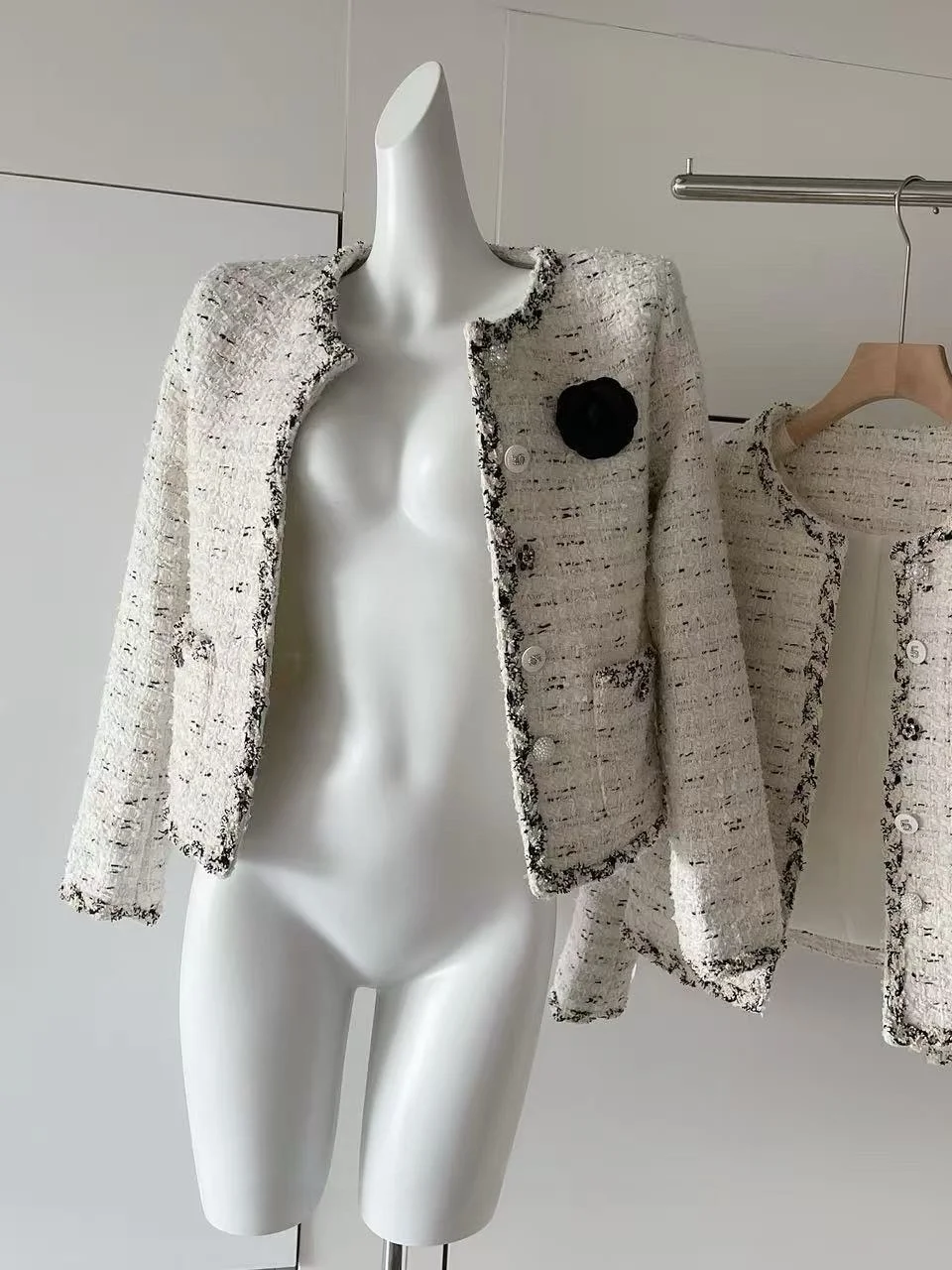 

MOXI Paris Autumn Winter Aromatic Thi Tweed Fraant Outerwear Women's Woolen Jaet Faionable Ele Casual Sle