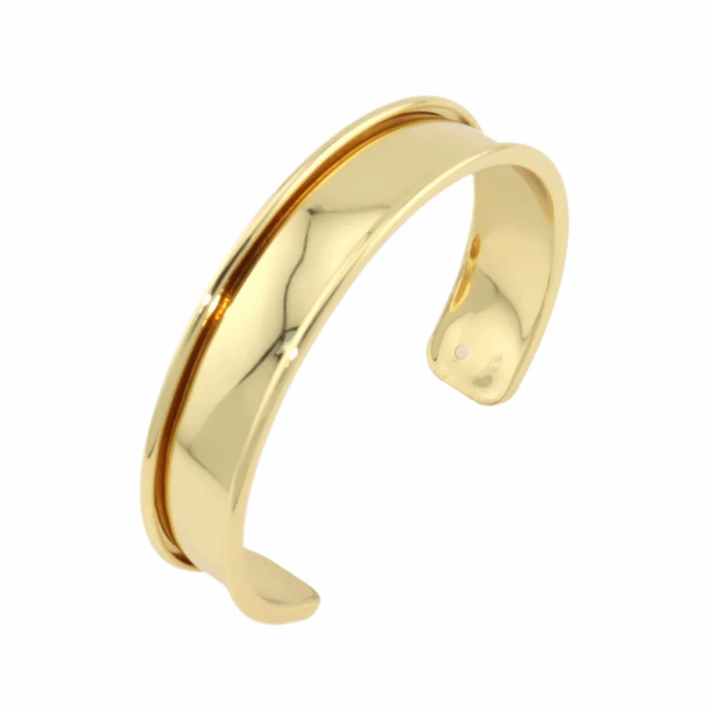 18K Genuine Gold Wide Open Bangle Pure Copper Smooth Wide Concave Groove DIY Bracelet Fashion Minimalist Simple Bracelet Base