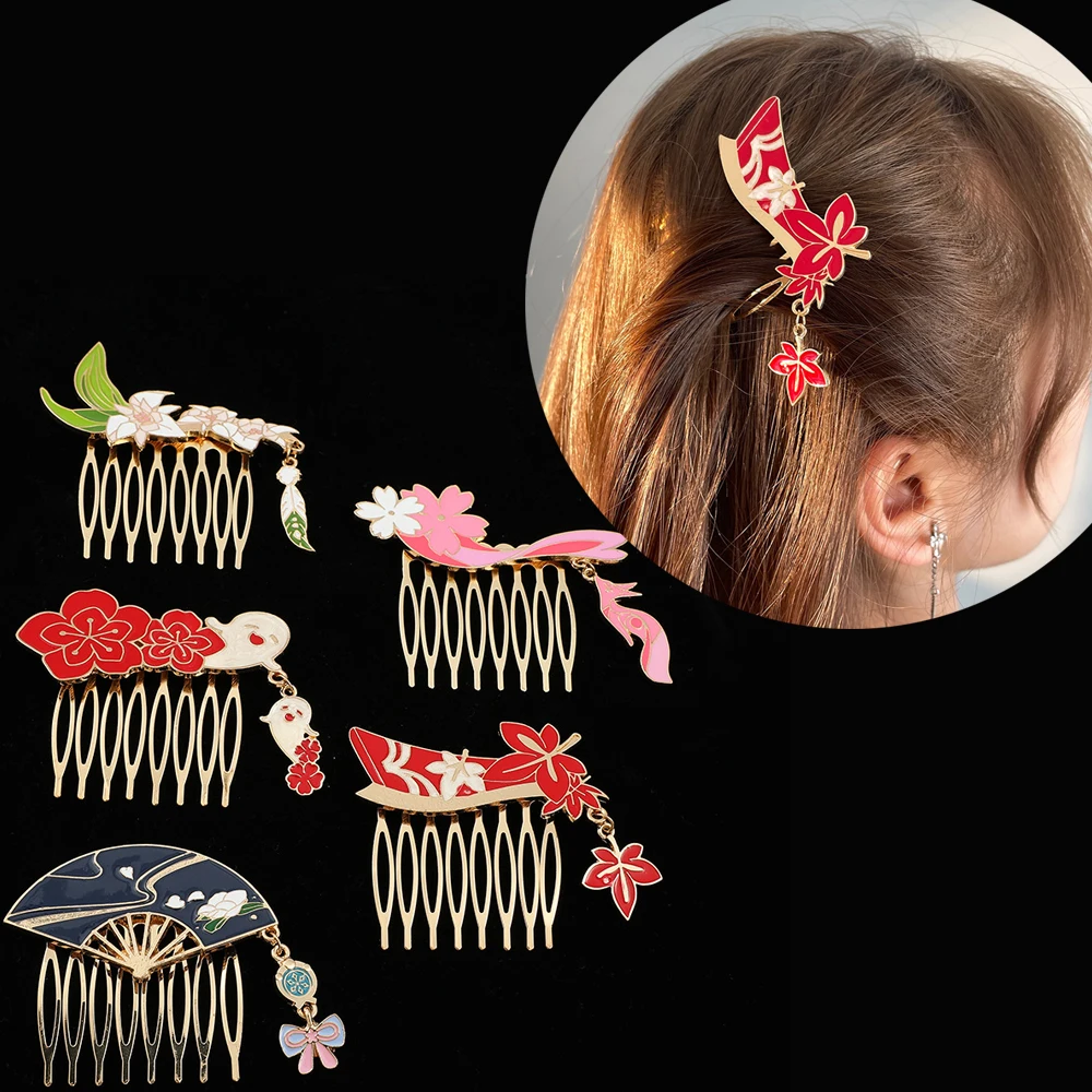 Hot Game Impact Kamisato Ayaka Fan Shape Hair Comb Venti Flower Hair Ornaments For Women Clips Clamp Elegant Hair Accessories