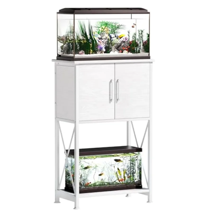 

5-10 Gallon Fish Tank Stand Metal Double Aquarium Stand with Cabinet for Fish Tank Accessories Storage Heavy Duty 20.5 L11.02 W