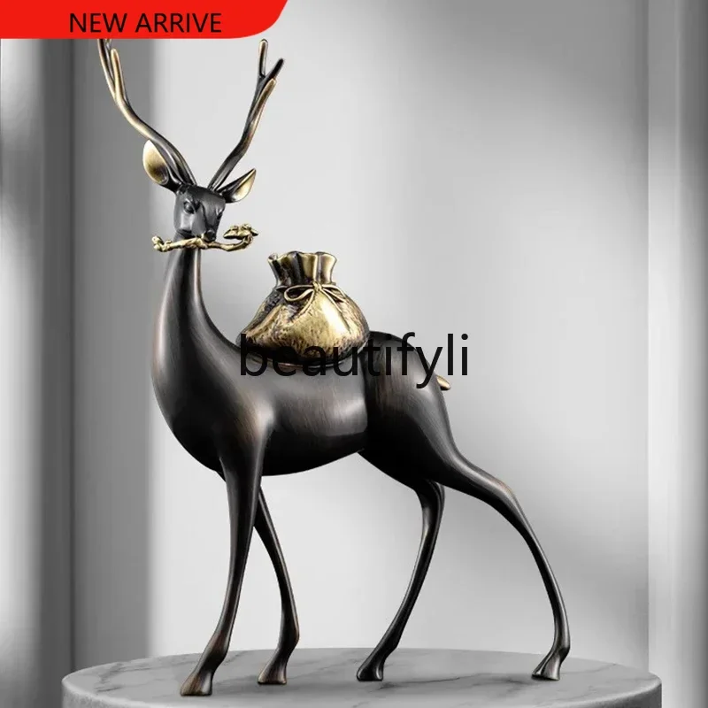 

X Living room entrance TV cabinet office lucky copper deer home decoration light luxury high-end ornament