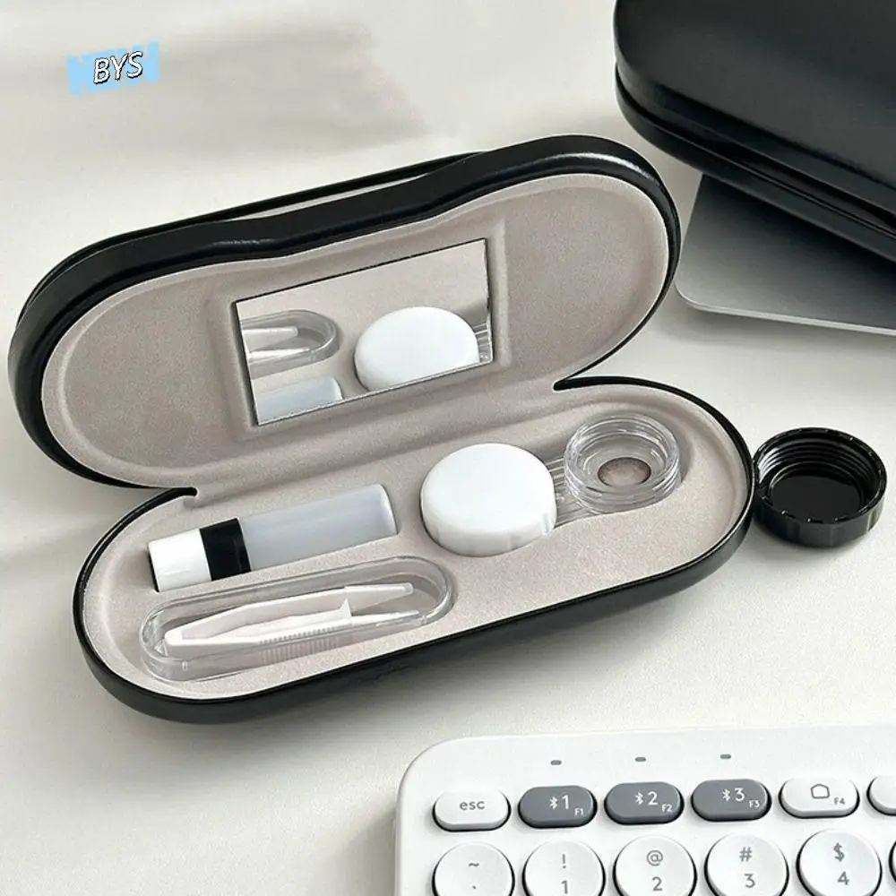 

2 in 1 Glasses Storage Case Double Layer with Mirror Glasses Box Black PU Leather Box Glasses Protective Cover for Men Women