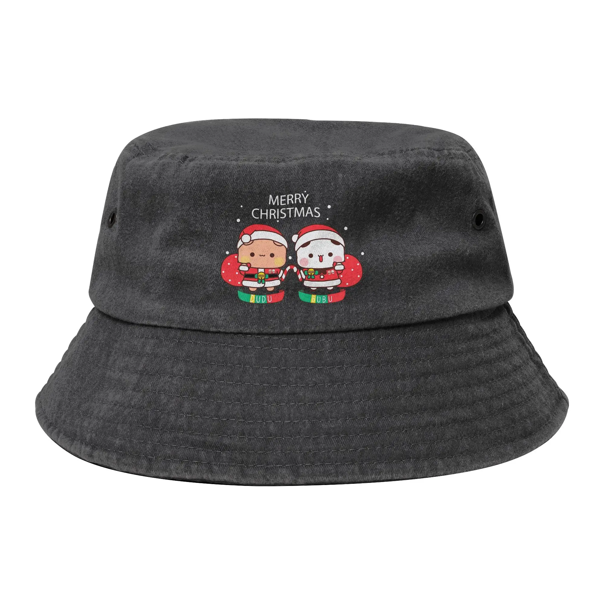 Spring Panda Bear Couple Anime Cartoon  Bucket Hats Unisex Distressed Washed Hot Sun Hats Bubu And Dudu Bob Fishing Hats