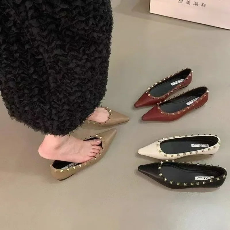 2024New Fashion Designer Rivet Ladies Flats With Shoes Female Slides Footwear Pointed Toe Shallow Women Flats Boat Shoes