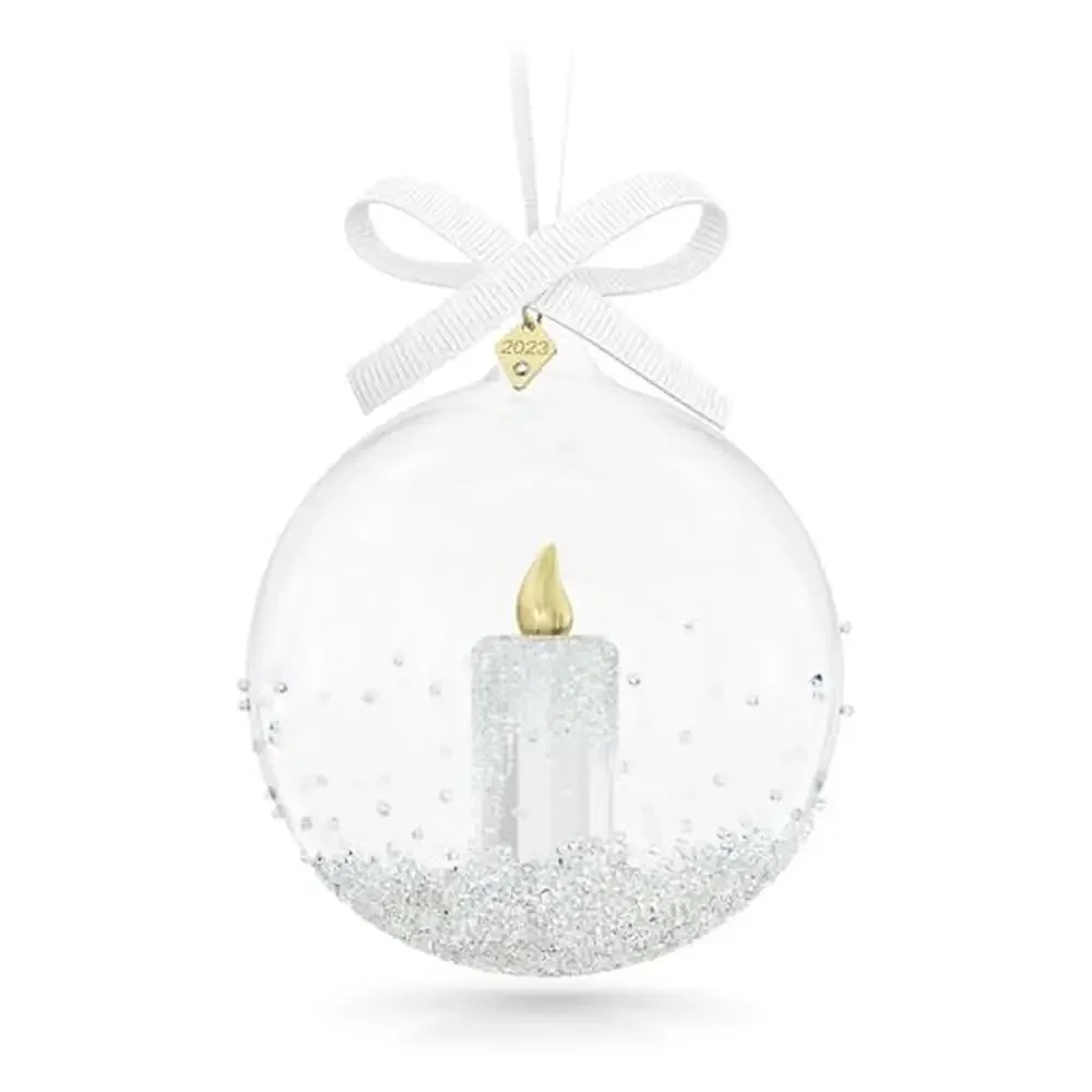 Elegant Crystal 2023 Holiday Ornament Balls Gold-Tone Flame Design Keepsake Ornaments Christmas Bauble Home Decor