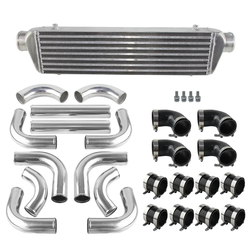 Bar & Plate Front Mount Turbo Intercooler 550*140*65mm+12PCS 2.5'' Universal Aluminum Piping Hose Clamps Kit