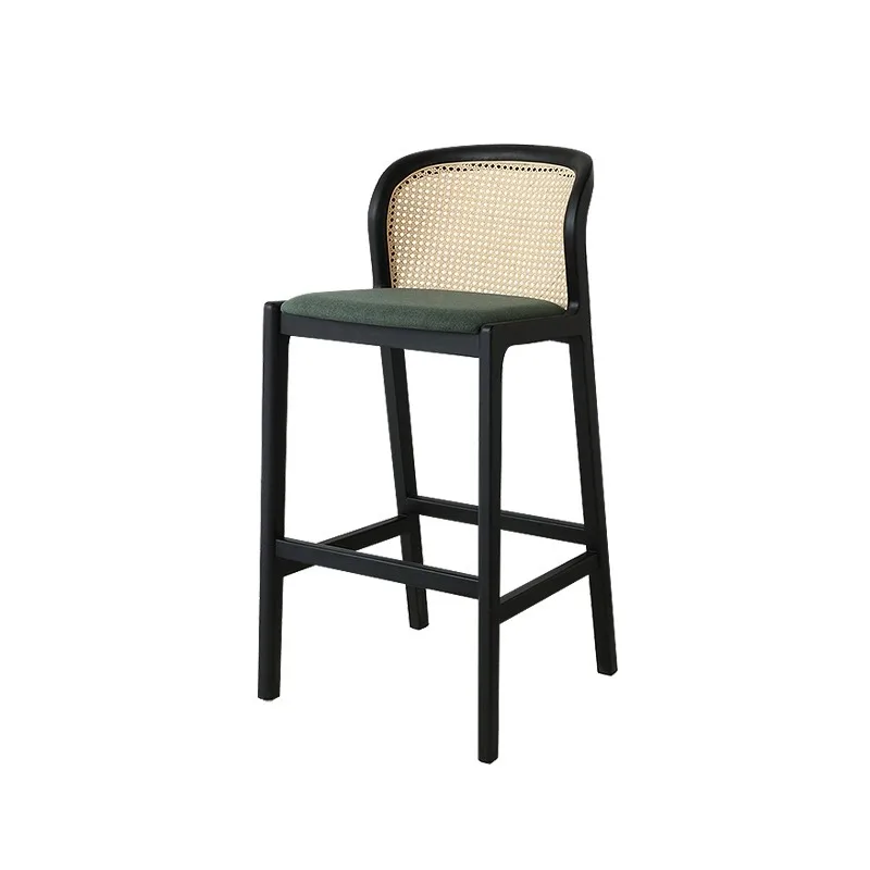 

French solid wood rattan simple black commercial bar chair designer creative bar high chair