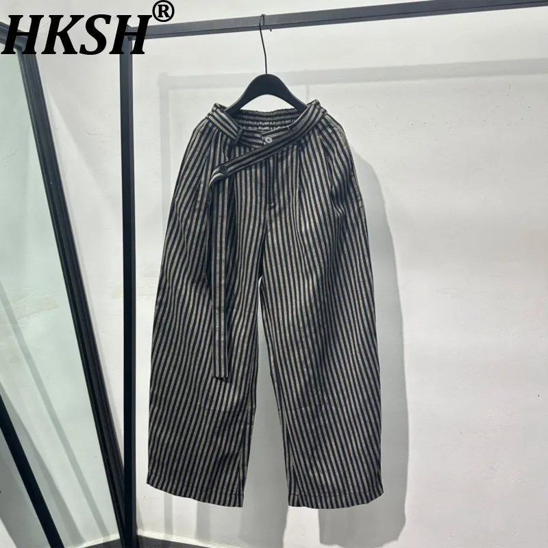 

HKSH весна осень новый мужской прилив темный стиль потертый винтажный полосатый дизайн повседневные брюки свободные универсальные прямые нишевые HK13629