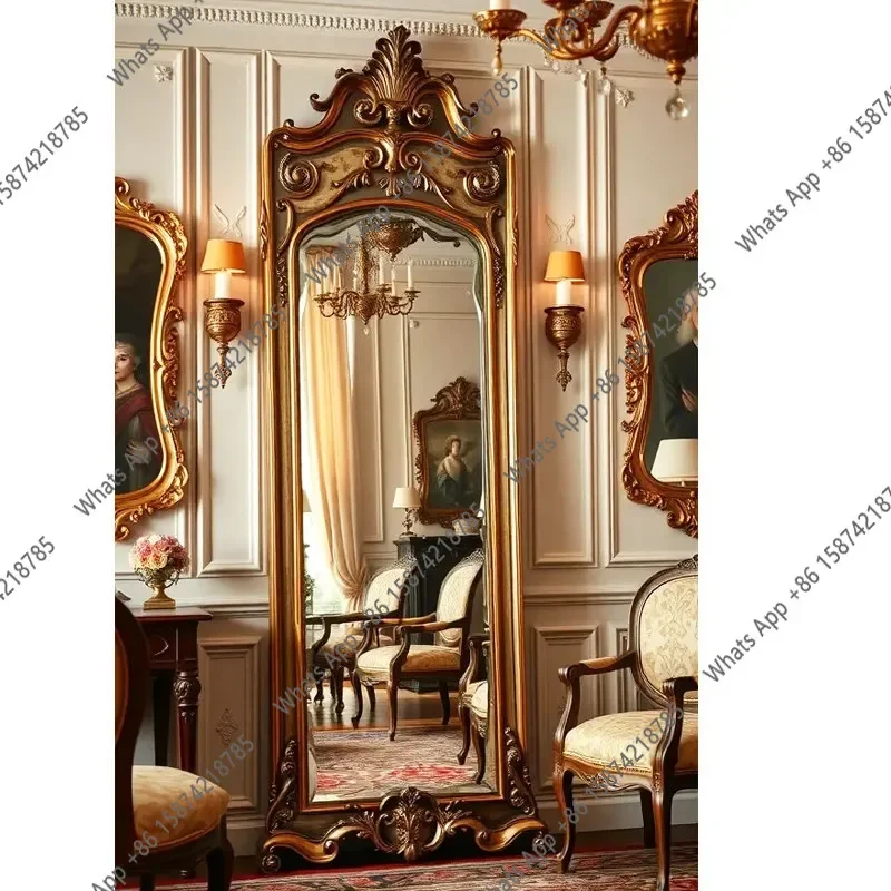 N62 Customized mirror, villa style, high-end floor mirror retro luxury living room full-length mirror French cloakroom dressing