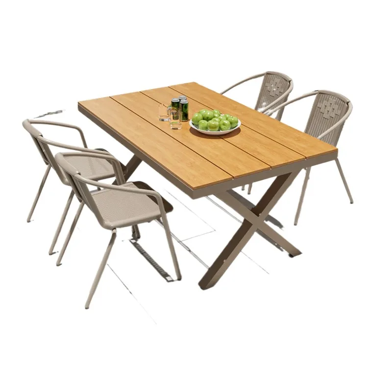 Outdoor table and chair combination, courtyard anti-corrosion plastic wood outdoor casual dining table and chairs