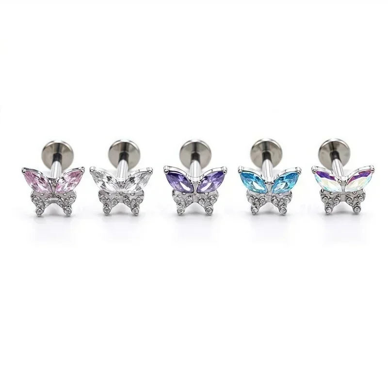 G23 Titan 16G CZ Schmetterling Ohrknochenstecker mit Innengewinde Labret Tragus Helix Knorpel Lippenpiercing Ringe Schmuck Ohrringe – Detail 2