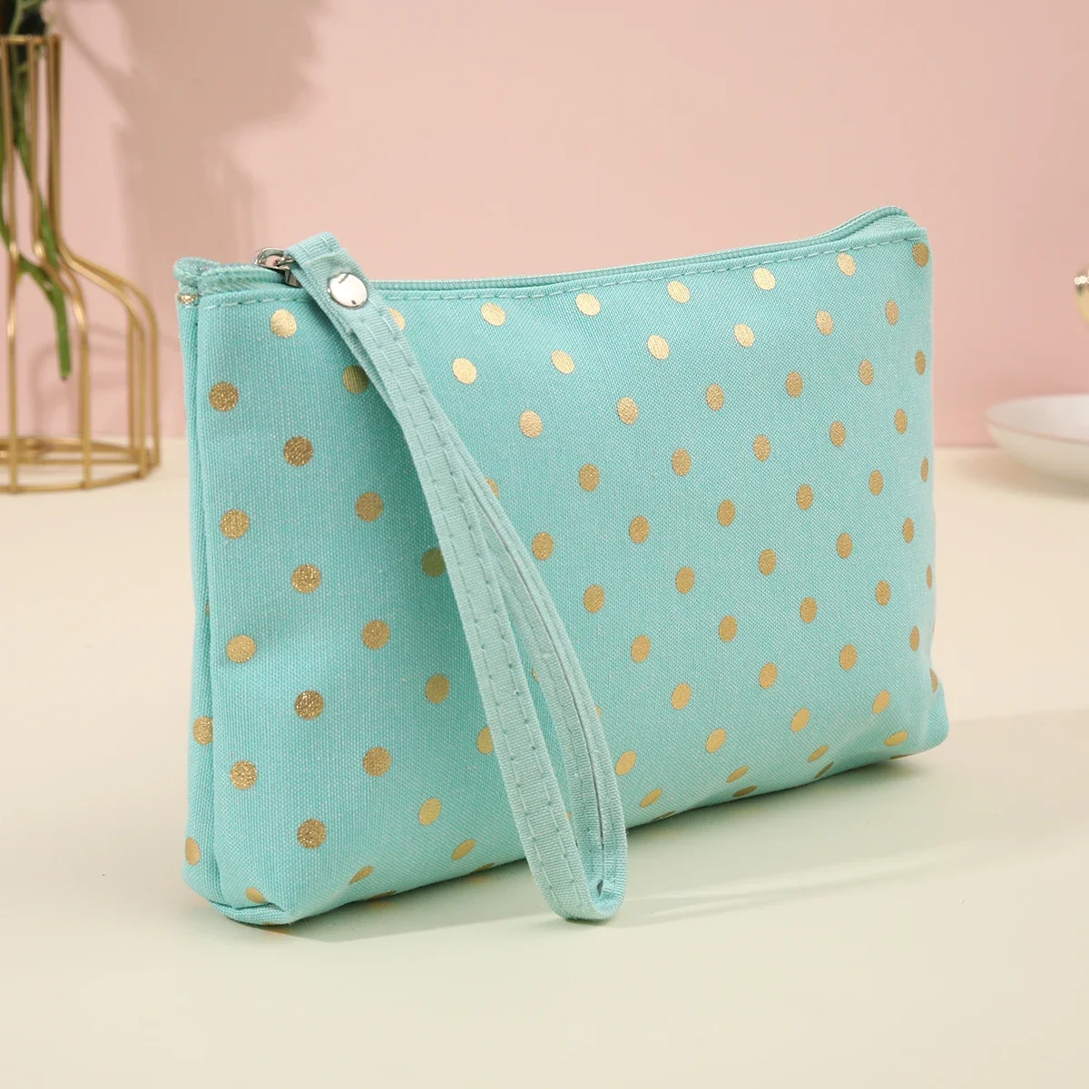Casual Hand Carry Cosmetic Bag Waterproof Canvas Wavelet Dot Wash Storage Pouch
