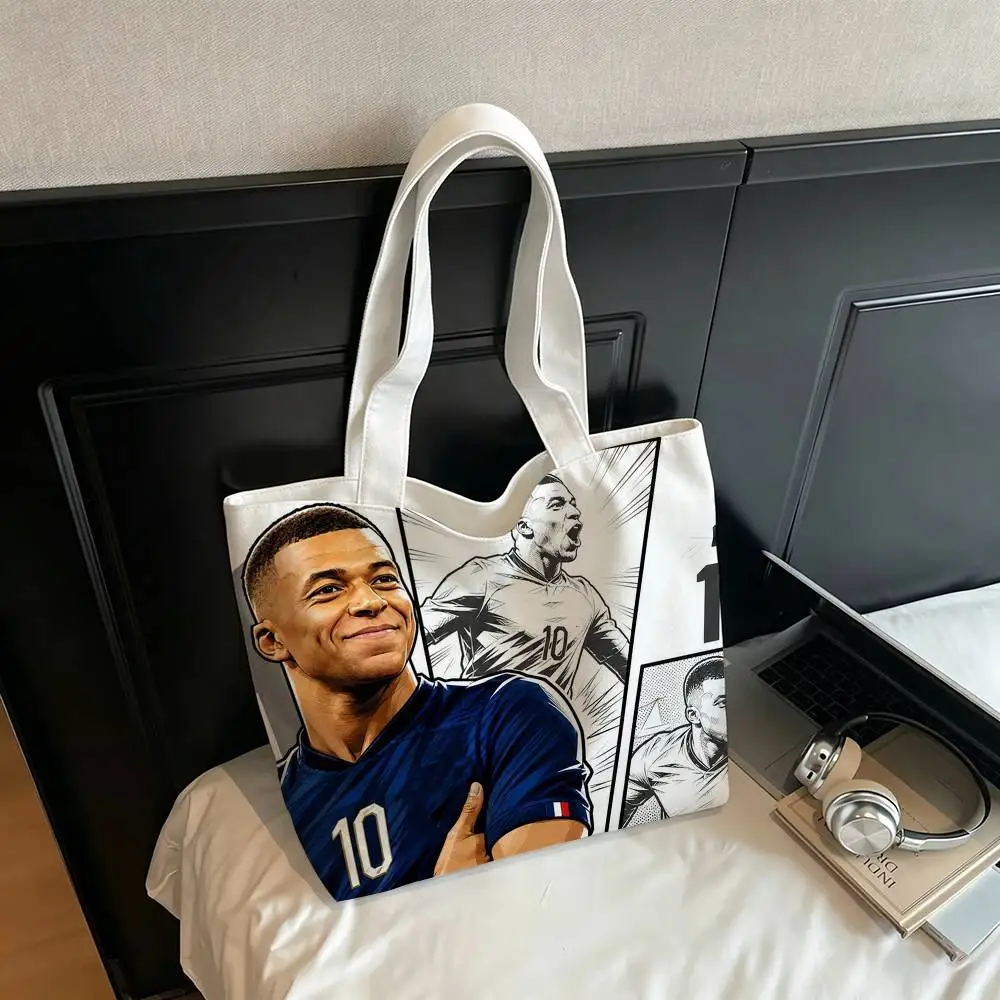 Сумка-шоппер из холщовой ткани с принтом Kylian Star M-Mbappe Football, сумка через плечо, городская сумка для мам, сумка для покупок