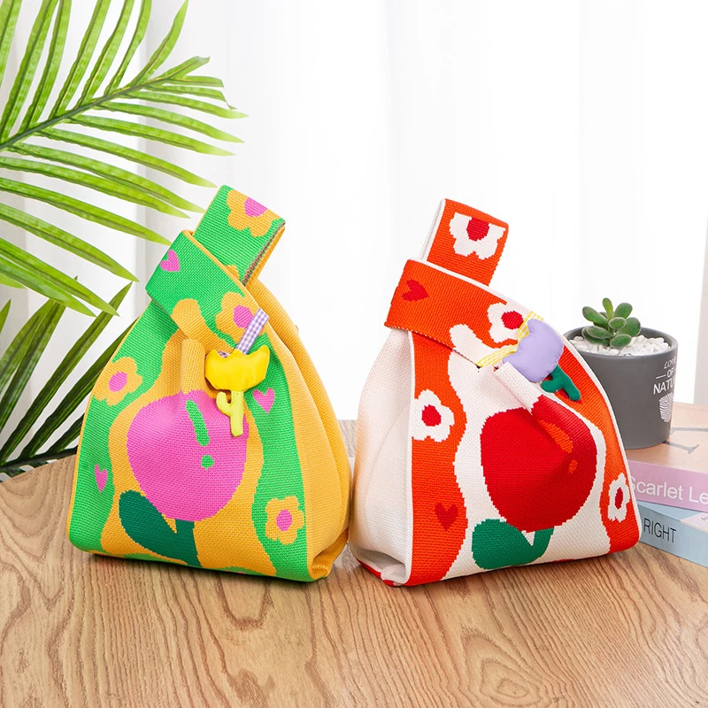 

Flowers Knit Handbag Fashion Knit Handmade Shopping Bags High-capacity Knot Wrist Bag Girls Handbag Casual All-match Bag