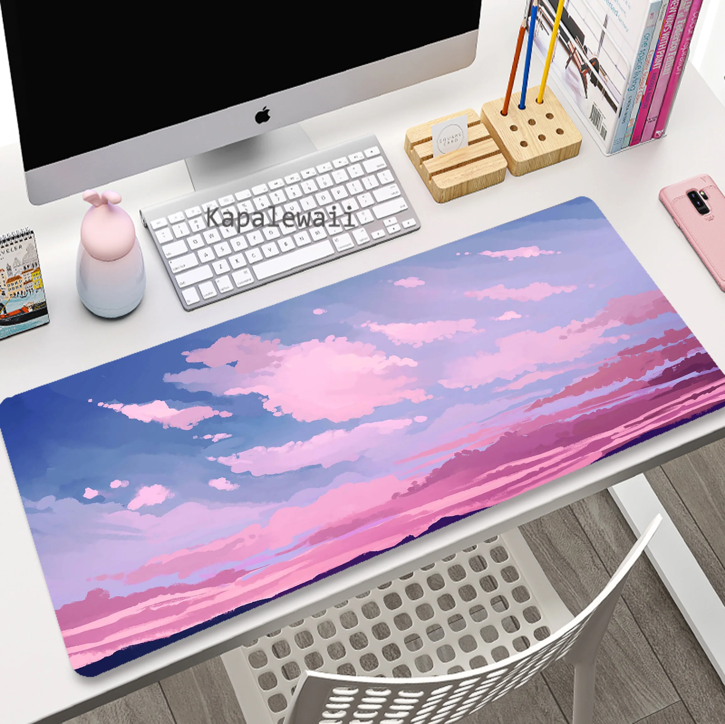 Pink Sky Cloud Kawaii Mouse Pad, Borracha Anti-Slip Teclado Pads, Gaming Setup Acessórios, tapete do mouse, XXL, 900x400mm