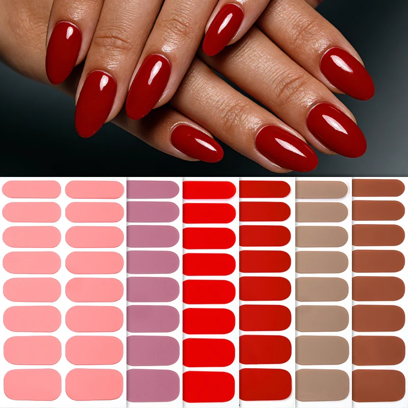 Adesivos de Unha de Cor Pura com 16 Pontas, Cobertura Total, Tiras Simples de Esmalte, Longa Duração, Autoadesivos, Decoração DIY para Manicure