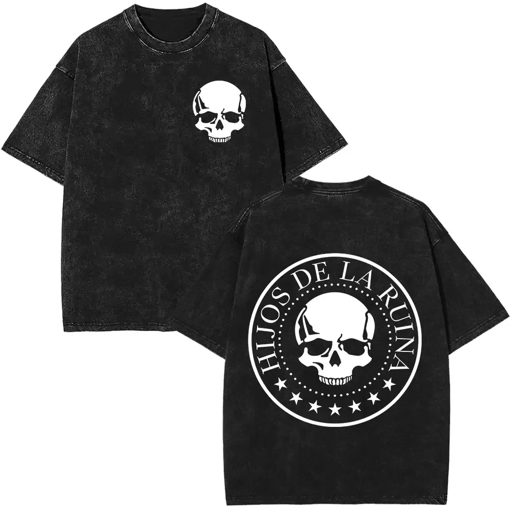 

Rapper NATOS WAOR Hijos De La Ruina Album Washed T Shirts Terror Skeleton Graphic T-shirts Men's Women Hip Hop Vintage T-shirt