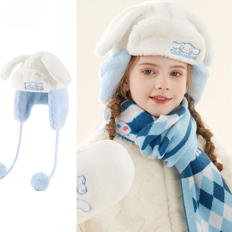 หมวกกันหนาวลายการ์ตูนซานริโอ้ คุโรมิ มายเมโลดี้ ซินนามอโรล น่ารัก หนานุ่ม สำหรับเด็กผู้หญิง สไตล์คาวาอี้ อุ่นสบาย เหมาะเป็นของขวัญวันหยุด