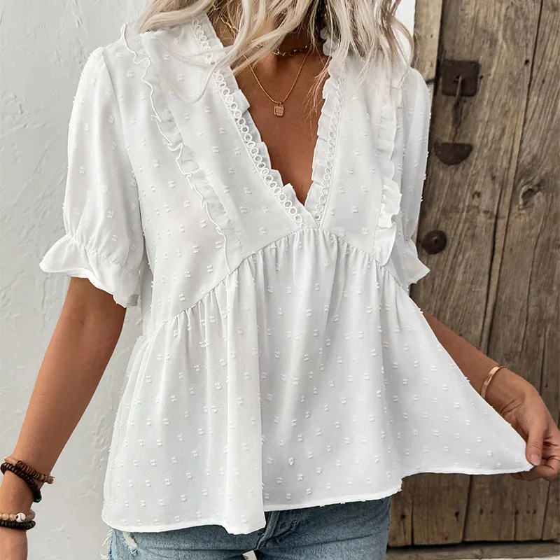 Ele Sle Donna irt ort Sve Princ Sve Cut Floing Ball Camicetta a vento per le vacanze estive transfrontaliere