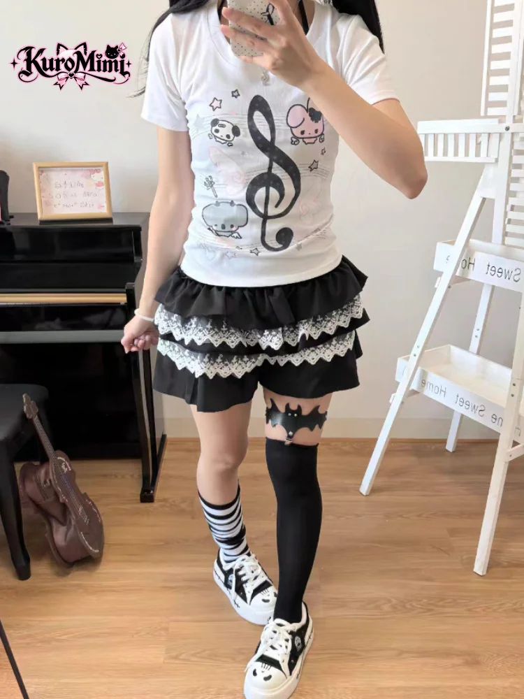 Y2K Kawaii Harajuku Cartoon Music Note Graphic Print T Shirt Women Slim Fit Short Sleeve Crew Neck Casual Daily Streetwear Tee