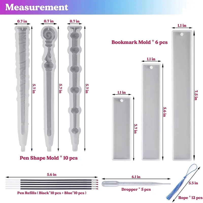 Silicone Molds For Resin, Epoxy Molds With 10Pcs Resin Pen Molds, 6Pcs Bookmark Resin Molds For DIY Crafts, Gifts