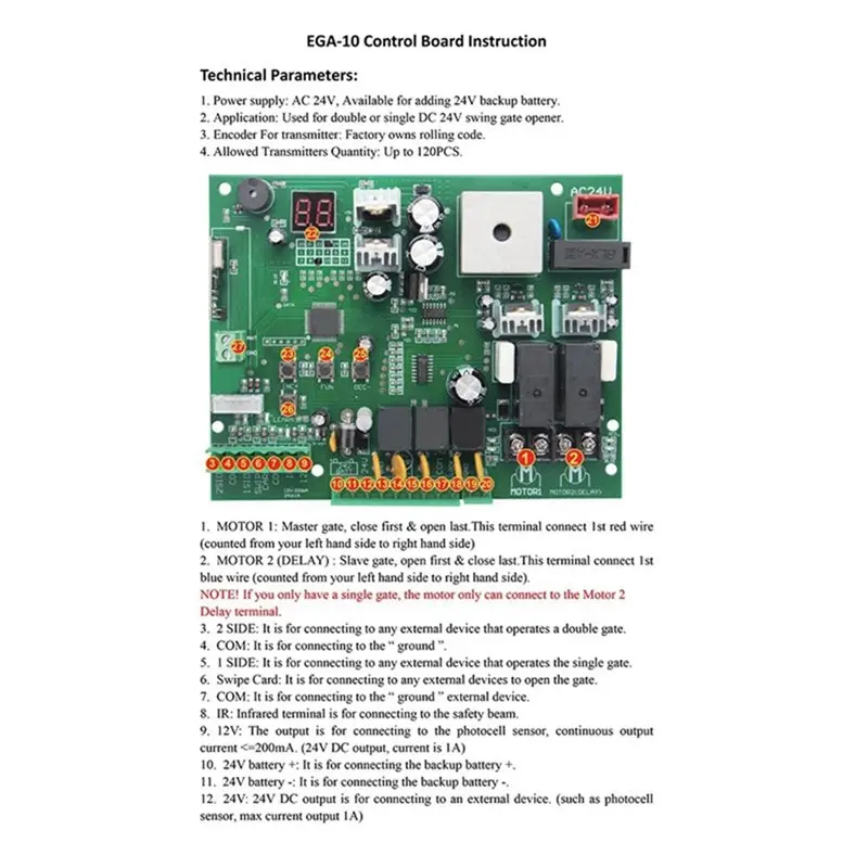 Panel sterowania B14C do automatycznego otwierania bram dwuskrzydłowych DC 24V, płytka PCB, inteligentny system centralnego sterowania.
