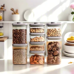 One-Touch Seal Kitchen Storage Jar - Multi-Purpose Grain, Snack & Dry Food Organizer, Airtight Button-Lock Container for Pantry