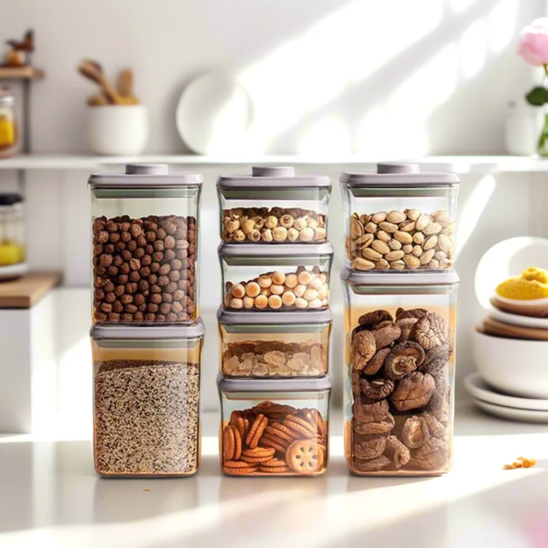 One-Touch Seal Kitchen Storage Jar - Multi-Purpose Grain, Snack & Dry Food Organizer, Airtight Button-Lock Container for Pantry