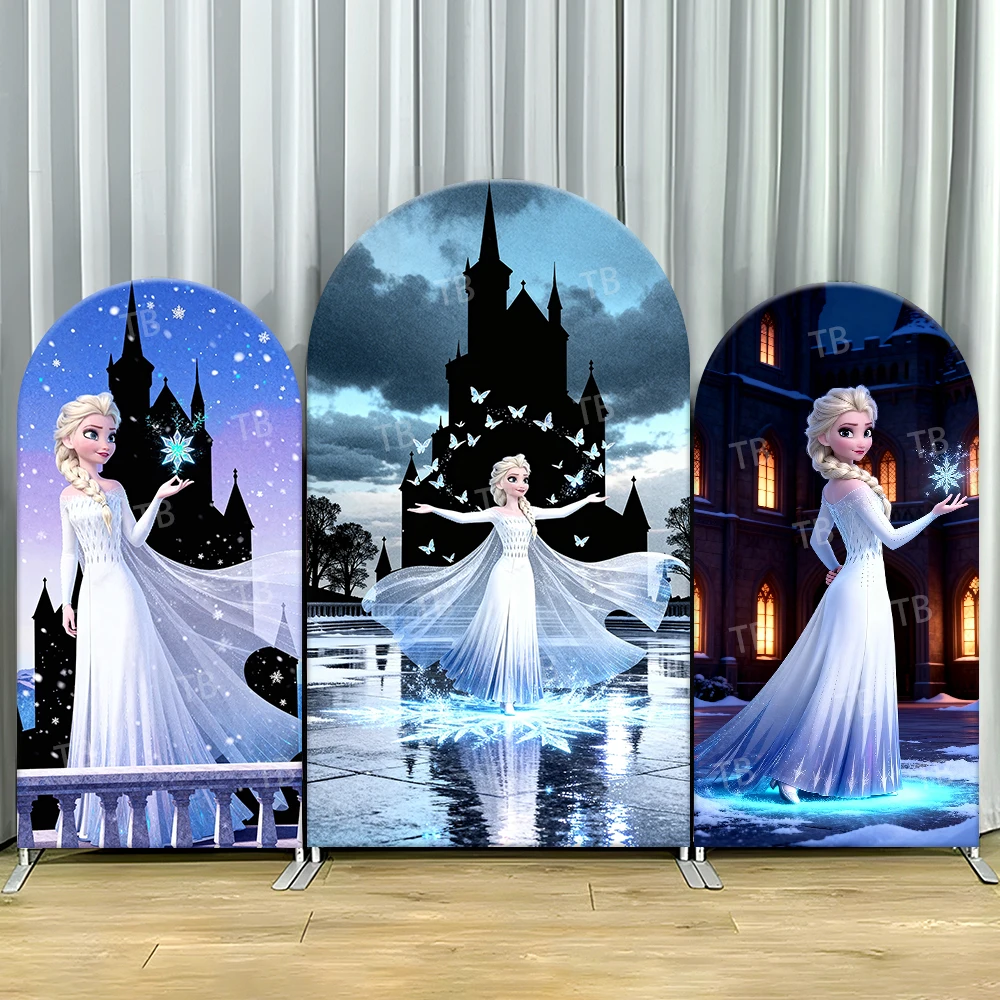 

TB Disney Frozen Princess Elsa Arch Backdrop Cover Castle for Girls Birthday Party Baby Shower Decor Photo Background Wall Props