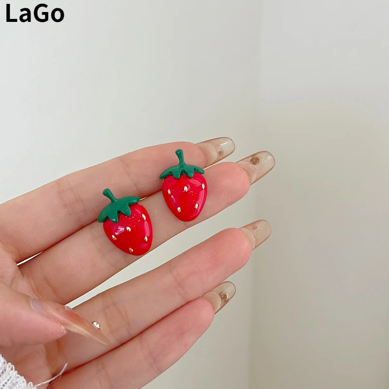 Modern Jewelry 925 Silver Needle Red Stawberry Earrings For Girl Gifts Lovely Cute Design Stud Earrings Accessories Hot Sale