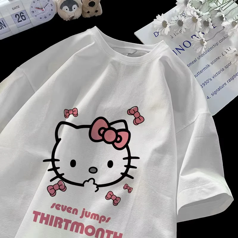 

Хлопковая женская футболка Hello Kt с принтом «Американская милая» Samio Desn, уличный топ с короткими рукавами и надписью, персонализированная рубашка OrSi