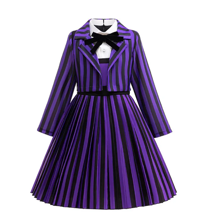 Disfraz de Cosplay de Wednesday2 Enid Sinclair, uniforme de la Academia de hombre lobo Nevermore, rayas moradas, traje de Halloween para niños, chica de fiesta
