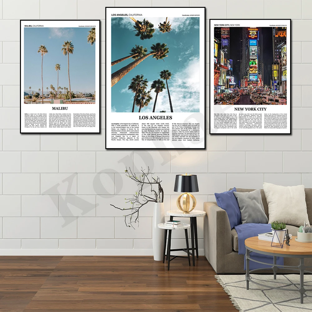 Póster de decoración del hogar para fotografía de paisaje urbano de California, Long Beach, Los Ángeles, Nueva York, Sacramento Malibu